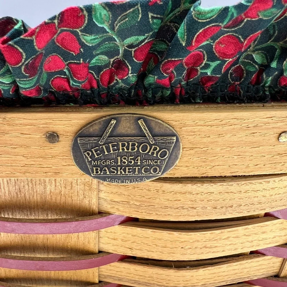 Peterboro Basket Co VTG Yuletide Berry Woven Wood Basket Leather Handle USA Made
